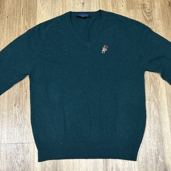 Maban Other - Men's Maban of Scotland 100% Pure Lambswool V Neck Sweater Green Medium